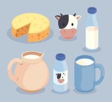 seis productos lácteos vector