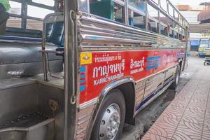 Kanchanaburi.Thailand-1July 2017.Vintage Bus transit from kanchanaburi to sangklaburi in kanchanaburi Bus terminal at kanchanaburi city Thailand. photo