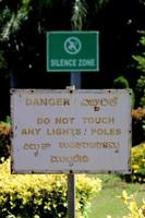 Vijayapura, Karnataka, June 14, 2022 - Do Not Touch any Lights or Poles Board Hanging in Almatti Garden. photo