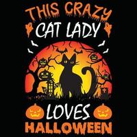 diseño de camiseta de gato de halloween, esta dama loca de gato ama halloween vector