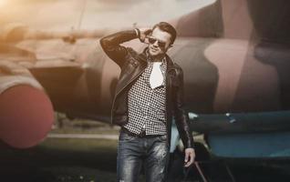 stylish man in leather jacket. photo