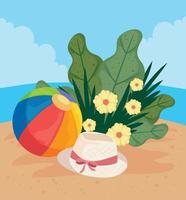 balloon and hat on the beach vector
