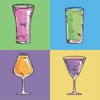 cocktails drinks four icons vector