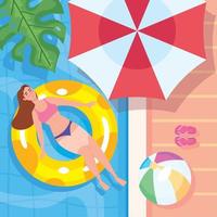 woman floating in pool vector