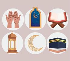 seis iconos de hajj mabrour vector