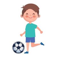 niño jugando con balón de fútbol vector