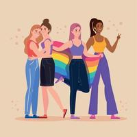 four lesbians with flag vector