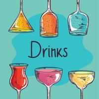 six cocktails drinks icons vector