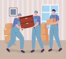 three moving workers vector