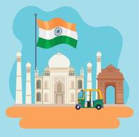 india flag and landmarks vector