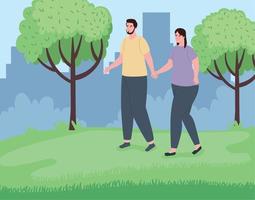 couple walking in landscape vector