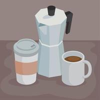 coffee kettle and cups vector