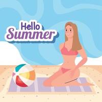 hola tarjeta de escena de verano vector