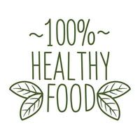 healthy food lettering and leafs vector