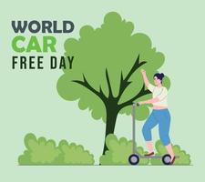 world car free day lettering card vector