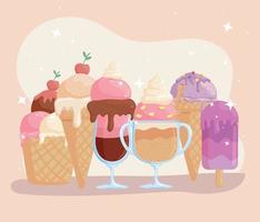 six ice creams products vector
