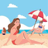 beauty girls on the beach vector