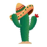 mexican cactu with hat vector