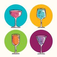 fresh cocktails drinks cups vector