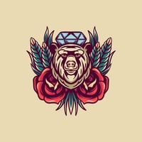 oso y rosas ilustración retro vector