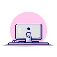 monitor de escritorio de computadora con ilustración de icono de vector de dibujos animados de ratón. concepto de icono de objeto de tecnología vector premium aislado. estilo de dibujos animados plana
