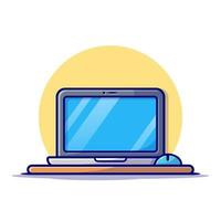 Laptop With Mouse Cartoon Vector Icon Illustration.  Technology Object Icon Concept Isolated Premium Vector.  Flat Cartoon Style