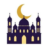 mosque with crescent moon vector