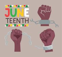 Juneteenth lettering with hands vector