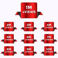 1M views celebration background design. 1 million views to 10 million views set vector