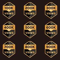 100k views to 900k views celebration banner design, 100k plus views badge set vector