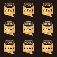 100k views to 900k views celebration banner design, 100k plus views badge set vector