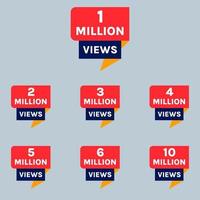 1M views celebration background design. 1 million views to 10 million views set vector