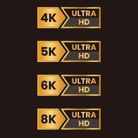 golden 8K, 6K, 5k, 4k Ultra HD video resolution button set vector