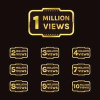 1m views celebration background design. 1 million views to 10 million views set vector