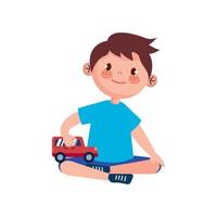 little boy playing with car vector