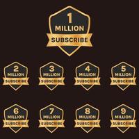 subscribers celebration banner vector, 1 million subscribers to 9 million subscribers badge set vector