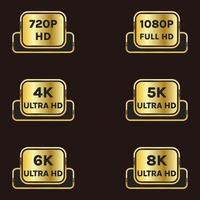 4k ultra hd,5k ultra hd,6k ultra hd,8k ultra hd,1080p full hd,720p hd resolution icon logo set vector