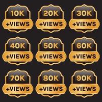 10k views to 90k views celebration banner design, 10k plus views badge set vector