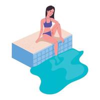 niña sentada en la piscina vector