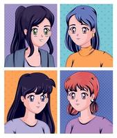 cuatro chicas estilo anime vector