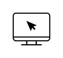 monitor con el contorno del cursor del mouse. icono de vector de línea de cursor de computadora. signo de estilo lineal para concepto móvil y diseño web en línea. símbolo, gráfico de ilustración de logotipo