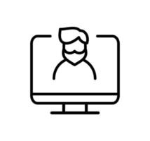 Vector speaker man in monitor. video conference line Icon. Online people meeting, business communication, team classroom, education presentation, work from home illustration