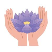 manos levantando flor de loto vector