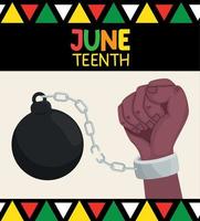 Juneteenth lettering with slave fist vector