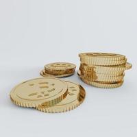 pila de dinero de nota trasera con moneda de oro en estilo 3d realista. elemento de diseño de negocios y finanzas, dólares de papel verde por renderizado 3d. foto