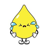 Cute funny crying sad drop of urine character. Vector hand drawn traditional cartoon vintage, retro, kawaii character illustration icon. Isolated white background. Cry drop of urine character concept