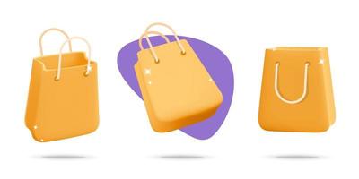 Set of 3d vector realistic render online shopping bag icon design