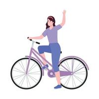 mujer en bicicleta lila vector