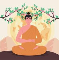 buddhist monk with plant vector