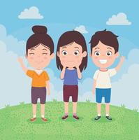 three kids in landscape vector